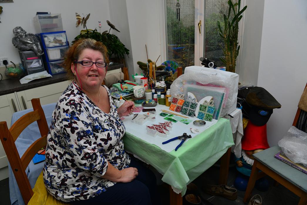 MARVELLOUS MOSAICS: Cheryl Brook at her studio at home in Bowes