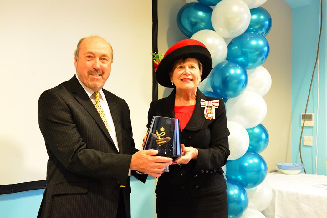 INNOVATIVE: Trevor Honeyman receives the Queen’s Award for Enterprise from Lord Lieutenant Sue Snowdon
