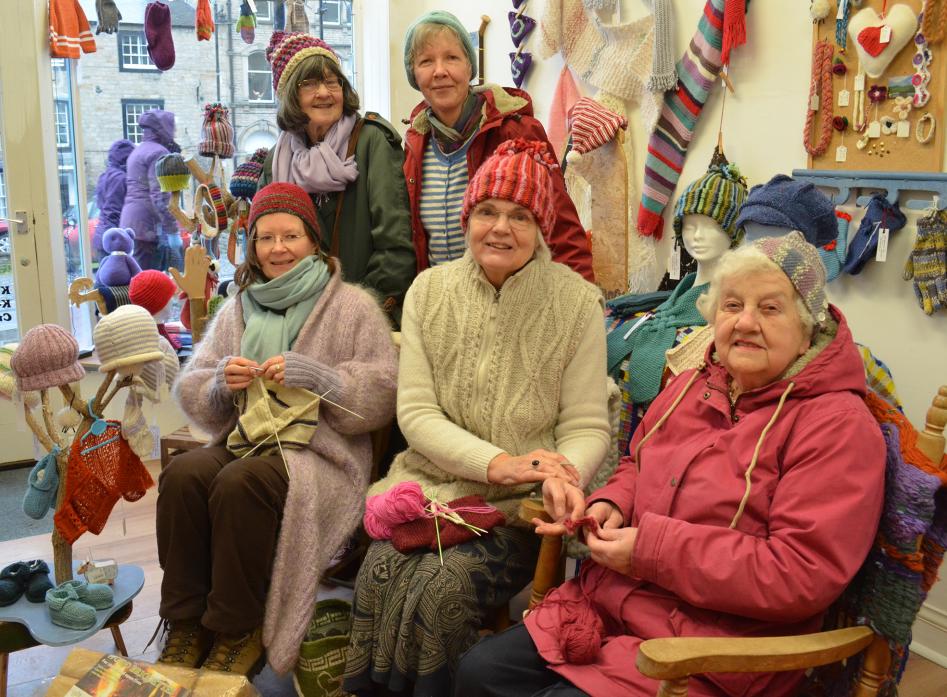 KNIT AND NATTER: Volunteers at the Warm Age Wood Company. Seated, from left, are Mary O'Connor, Margaret Forsyth and Muriel Gilson. Standing behind are Rosie Pirrie and Sue Overton.
