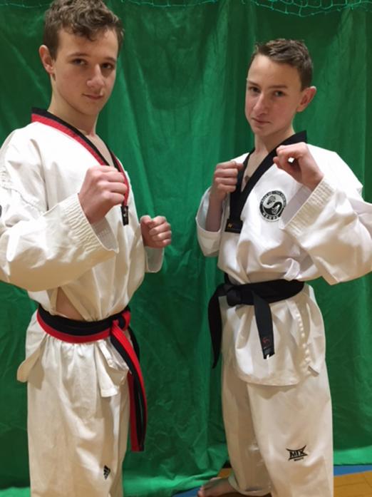 WELL DONE: Jack Dominy and Rhys Foster achieved their Taekwondo black belts