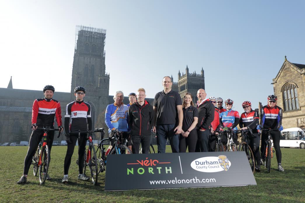 ON YOUR BIKE: Rugby legend Martin Johnson, centre, at the launch event last week.