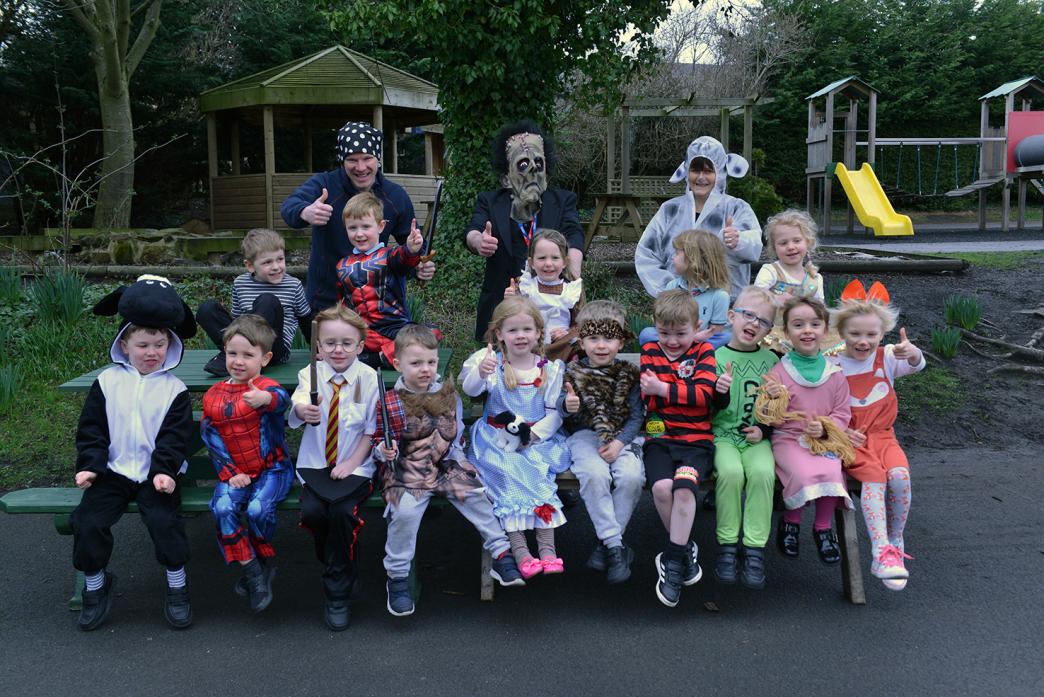 THUMBS UP: Right, Children in Robins class dressed as their favourite book characters for World Book Day.