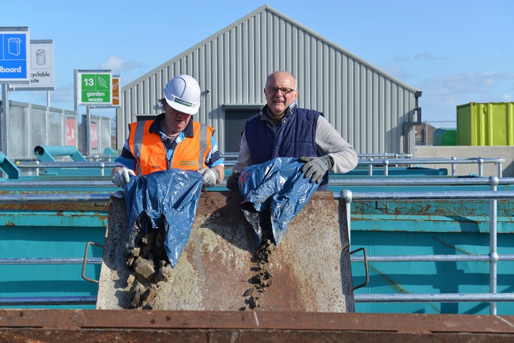 NEW FACILITIES: John Patterson gets help from Peter Metcalfe to unload some rubble waste at Stainton Grove’s new tip