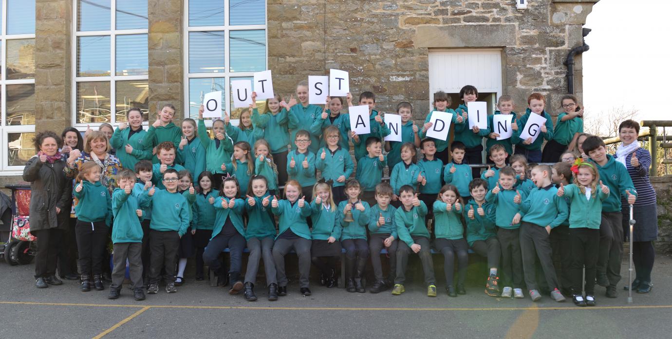 Pupils and teachers of Bowes Hutchison's Primary School celebrate retaining their outstanding status following a recent Ofsted inspection.