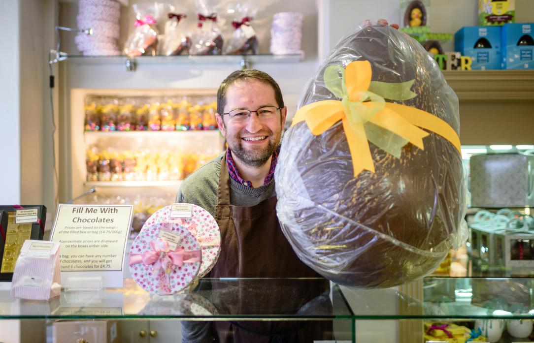 Kenny Walker, from Chocolate Fayre, with the egg that will be raffled for charity.