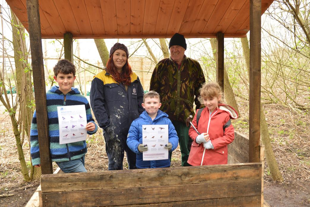 William Clayton, Matthew Thornton and Jennifer Lili Marley were on hand to help Holly Scott and Graham Moore build a bird hide at the Hub, in Barnard Castle