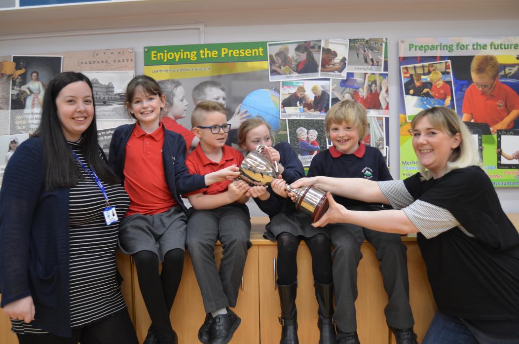 Last year’s Meet parade champions Montalbo School are hopeful they can retain their crown. They are pictured with organiser Rachel Tweddle, right, and deputy headteacher Amie Bartoli