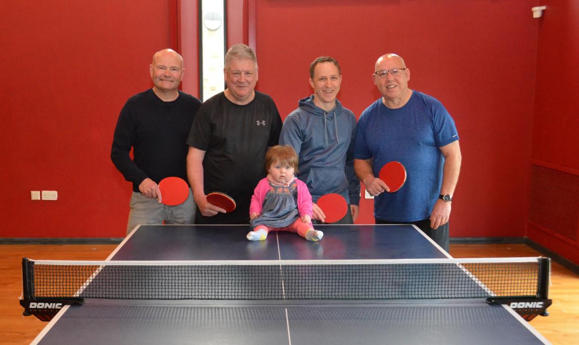 CUP WINNERS: Barnard Castle Table Tennis Club’s cup winning team, from left, Terry Farrer, John Heaviside, James Dominick with daughter and mascot Tilly and Anthony Carter