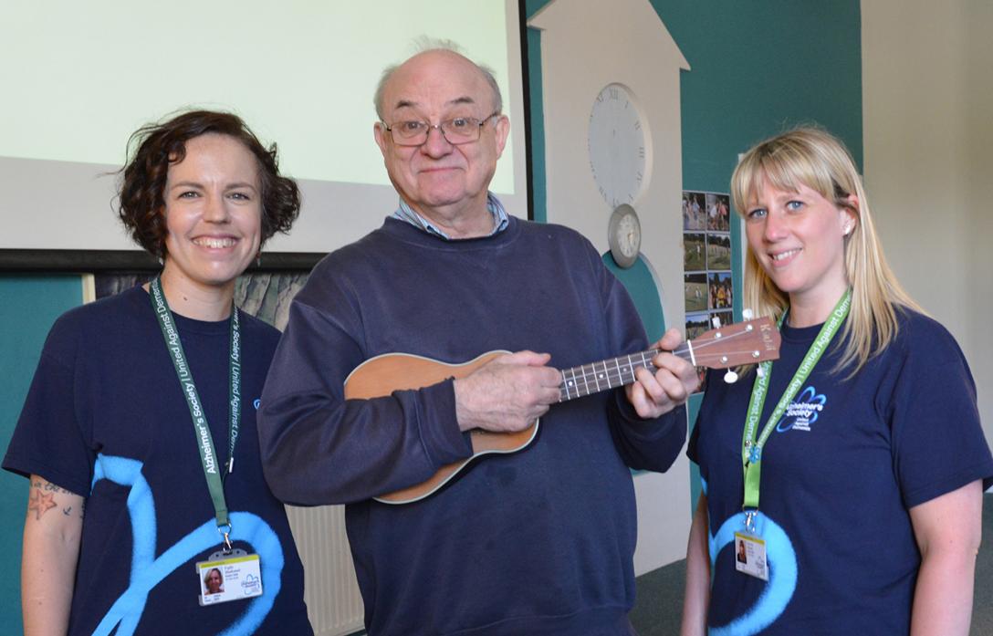 NEW FRIENDS: Faith Walkwell and Emma Brown from the Alzheimer's Society with Mike Bettison