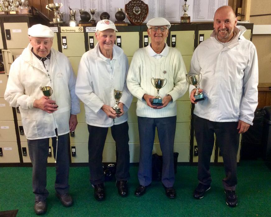 PERFECT PAIR: John Robinson and Colin Watson, right, won the rain-affected Australian pairs tournament, with George Armstrong and John Brown runners-up