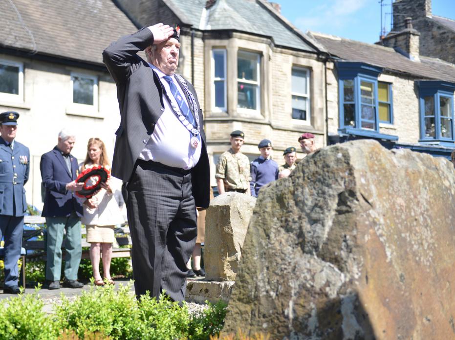 TRIBUTE: Barnard Castle mayor John Blissett salutes the pilots and airmen who lost their lives over Teesdale
