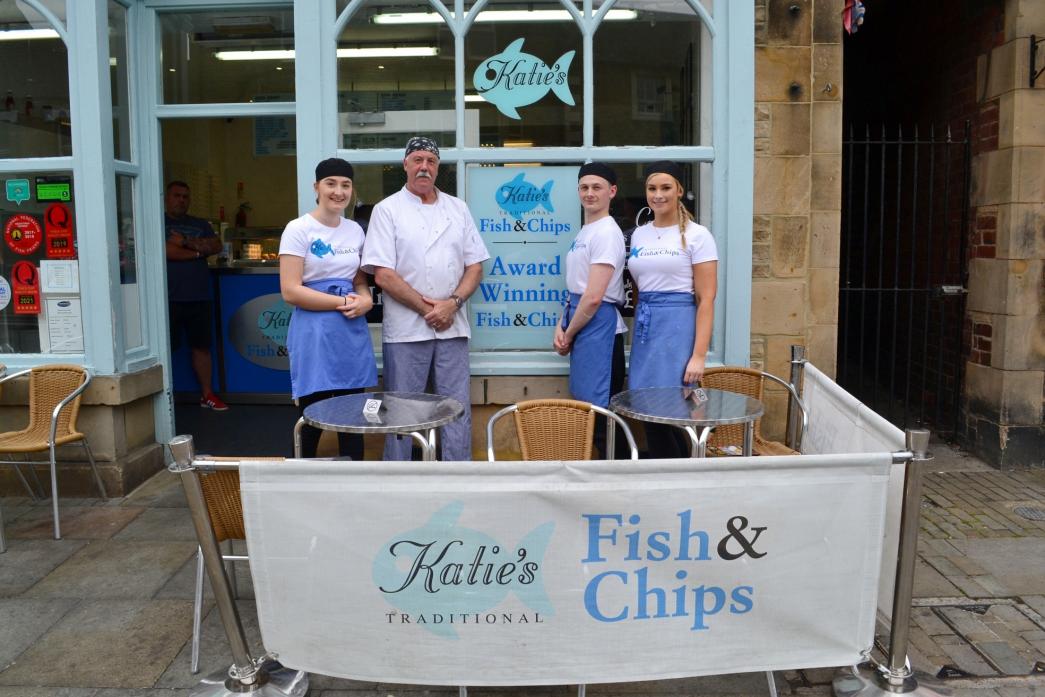 WINNING TEAM: Jessica Stout, Michael Dent, Tom Littler and Katie Barker celebrate their inclusion in a prestigious fish and chip shop guide