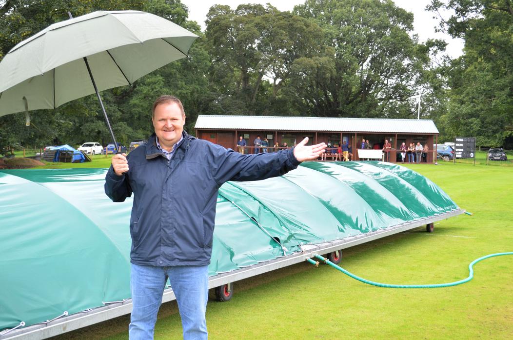 STILL SMILING: Cliffe CC’s Richard Mallender, who had organised a charity cricket match in aid of St Teresa’s Hospice to mark his 50th birthday. Despite the rain and no play, more than £1,150 was raised