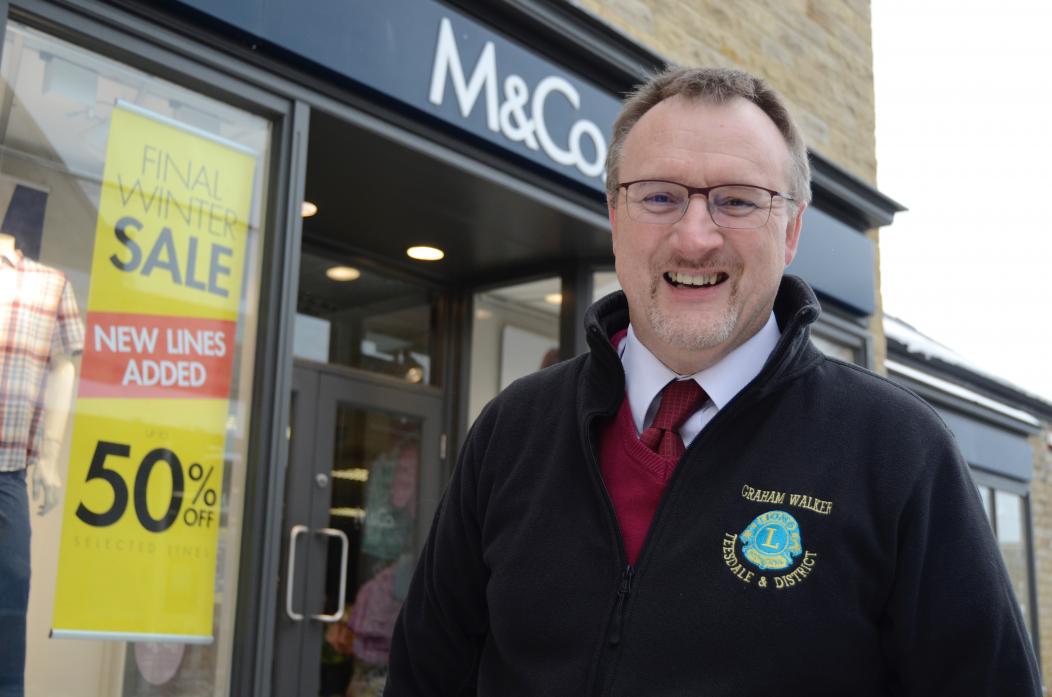 GOOD CAUSE: Graham Walker, from the Teesdale and District Lions, which has teamed up with Barnard Castle’s M&Co branch to support young Ryan Chidzey