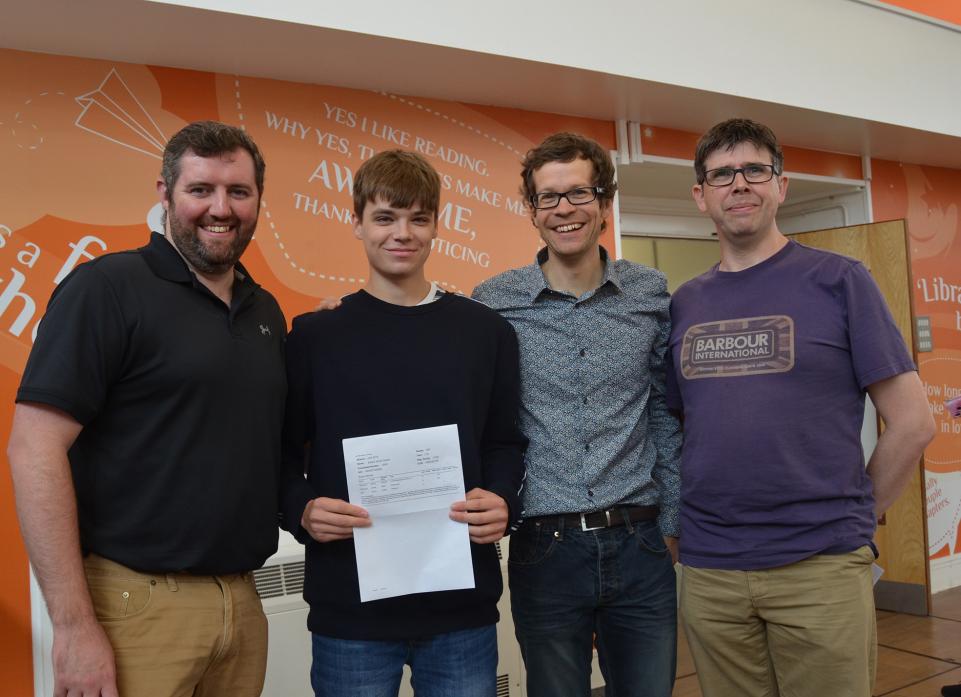 Teesdale School A level student Dan Gaskin, second left, swept the board gaining three A stars
