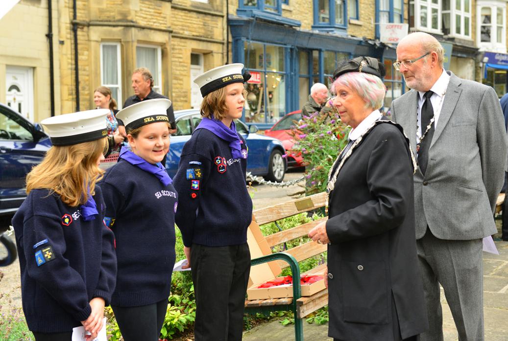 FORGOTTEN NO MORE: Mayor Cllr Sandra Moorhouse chats to Sea Cadets at last year’s Merchant Navy Day