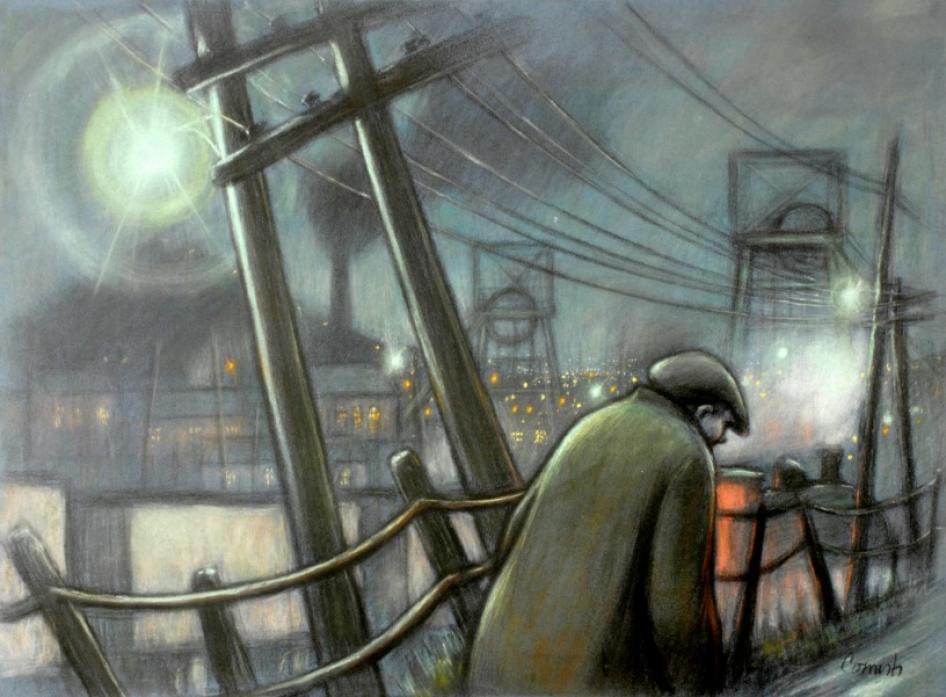 GRIM: A miner goes to work, painted by the acclaimed Norman Cornish whose work is featuring in a major show
