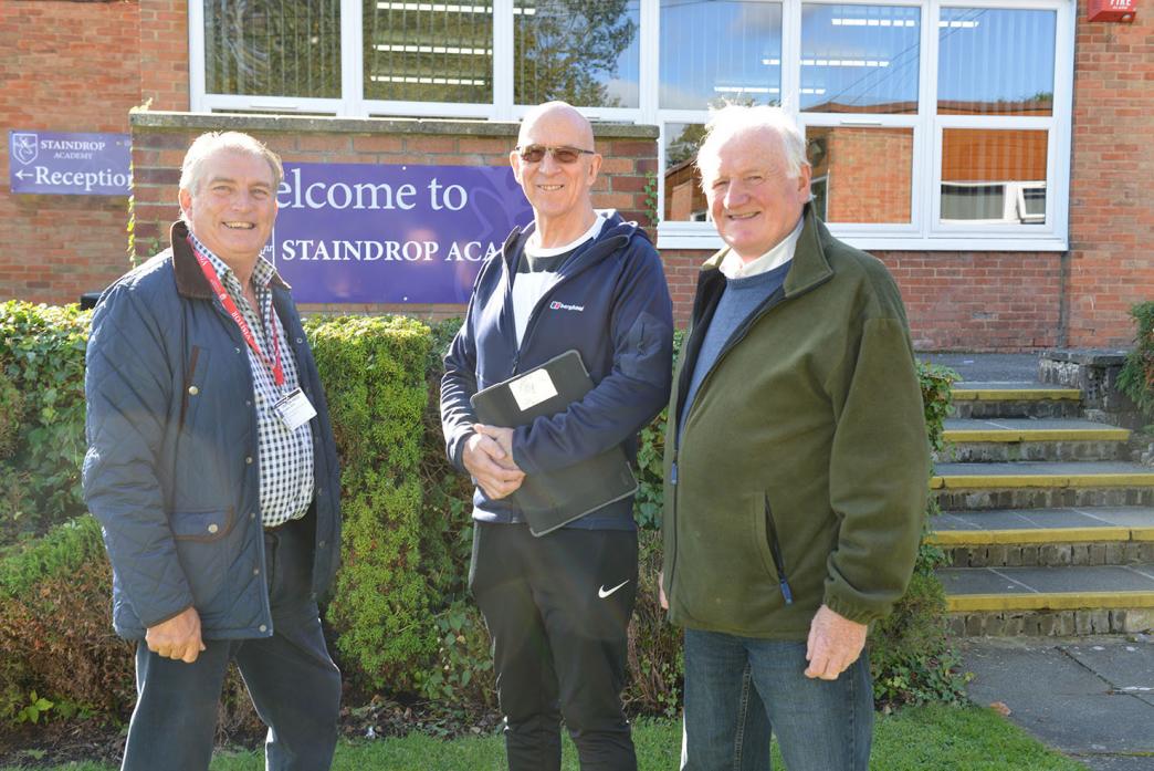 GYM SCHEME: County councillors James Rowlandson and George Richardson with Les Blair who is part of a group helping to establish a community gym at Staindrop Academy