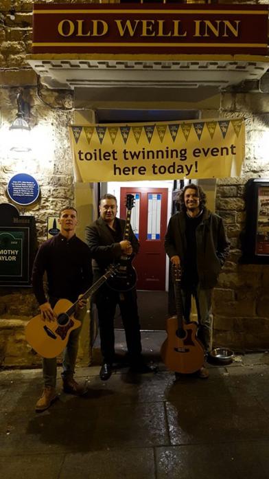 ON SONG: Musicians Luke Jordan, John Rackham and James Brown performed to raise money for toilet-twinning