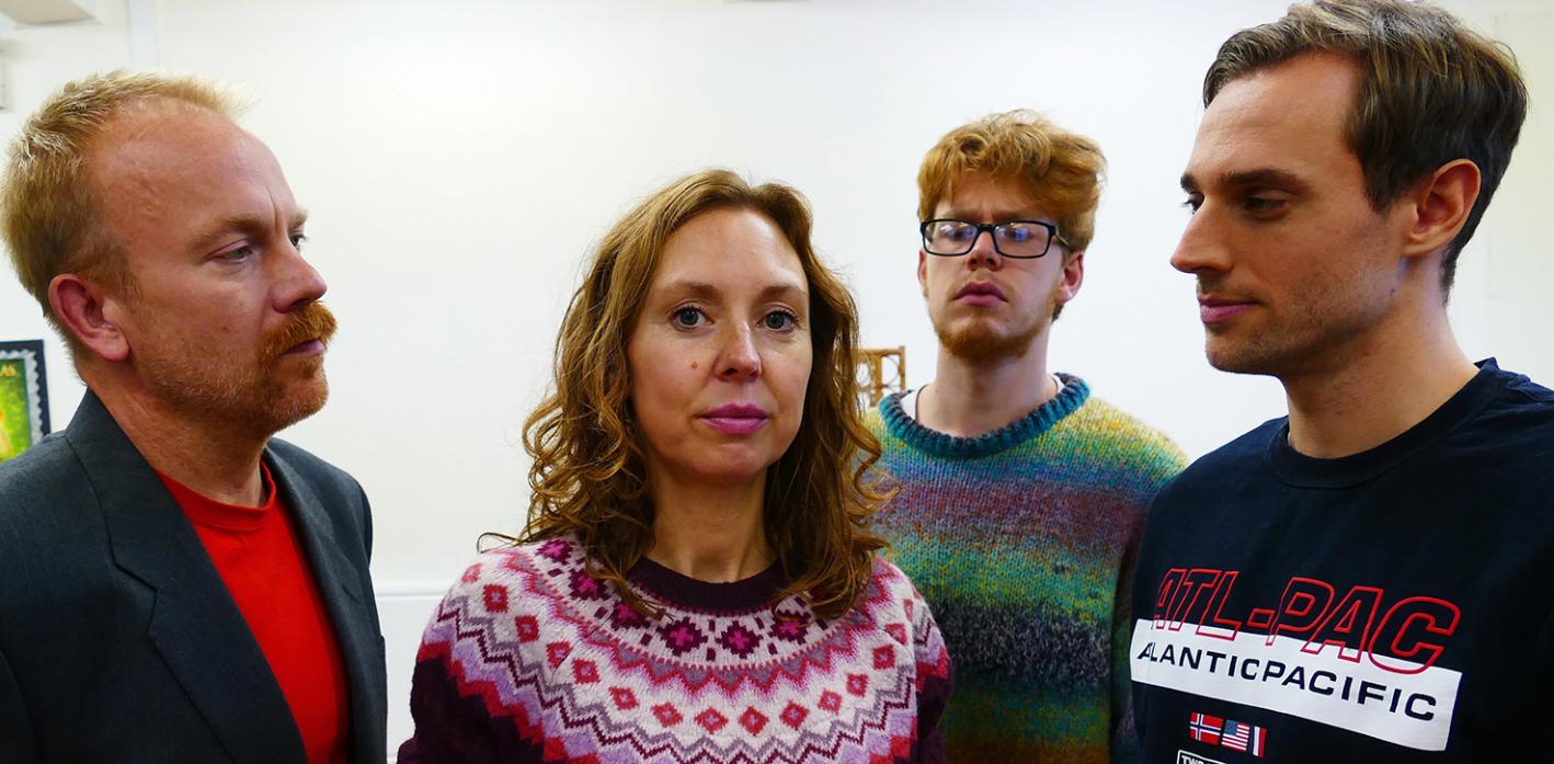 GETTING SERIOUS: The play explores Hedda’s relationship with three men in her life. Left to right actors Ben Pearson, Susannah Handley, Cal Baker and Oliver Smith