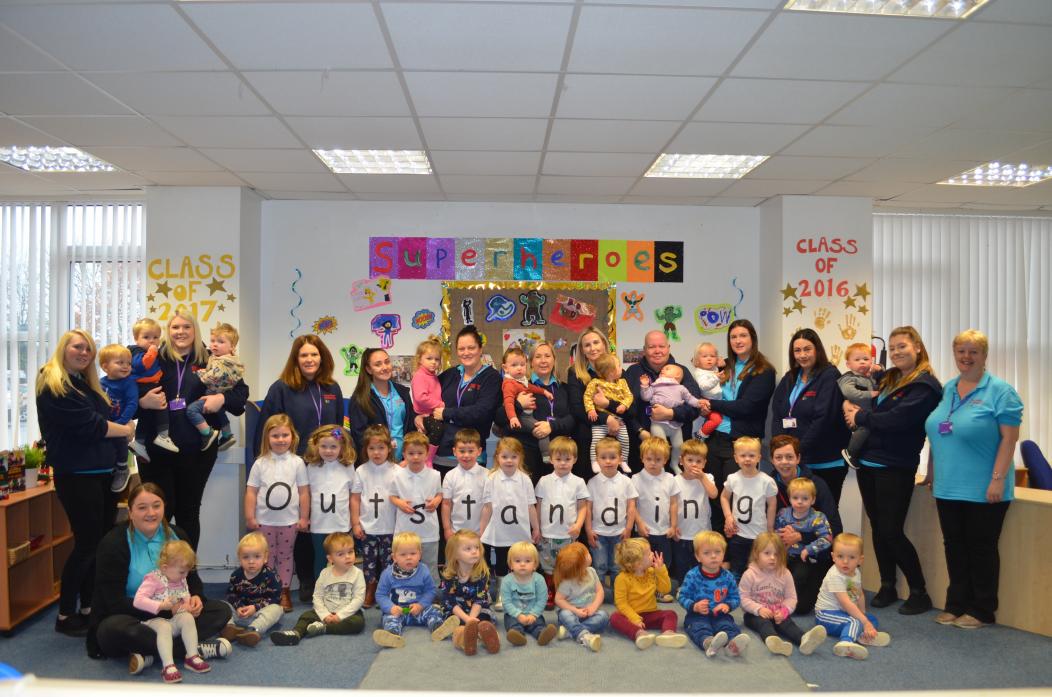 TOP OF THE CLASS: Staff and children at Green Lane Nursery and Childcare Centre, in Barnard Castle, are delighted with their recent “outstanding” Ofsted rating                                                            TM pic