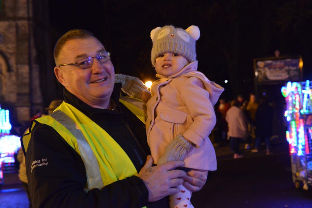 HELD HIGHS: A proud Jon Seymour ensures granddaughter Alyssa Smart had a good view of the lantern parade           TM pic