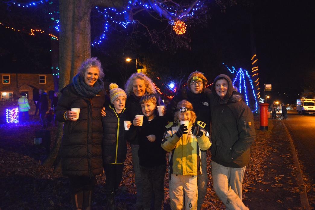 FESTIVE MOOD: Enjoying the Christmas lights switch on at Eggleston were Emily, George and Oliver Backes, Fiona, Annabelle and Ben Lovatt and Scott Neal 			        TM pic