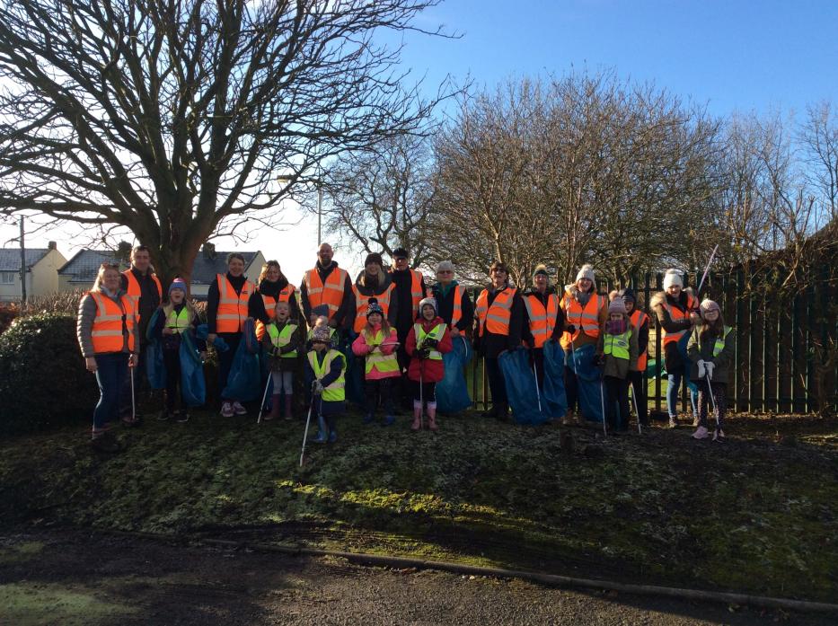 WAR ON LITTER: Evenwood school, pupils and volunteers from the community on their litter pick