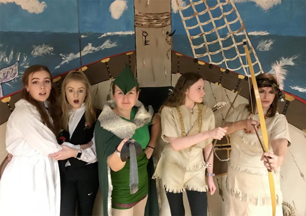 ADVENTUROUS: Alice Knox as Wendy, Elissa Brown, as Lost Boy, Becca Blenkiron as Peter Pan and Anna Tallentire and Ann Myers as Neverlandians
