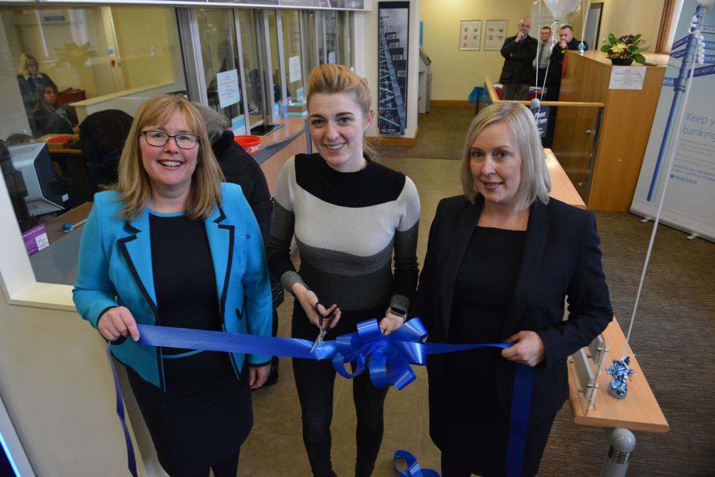 YOU CAN BANK ON IT: Teesdale MP Dehenna Davison prepares to launch  Barclays’ community event while branch manager Julie Harburn and area manager Deborah Adam look on        TM pic