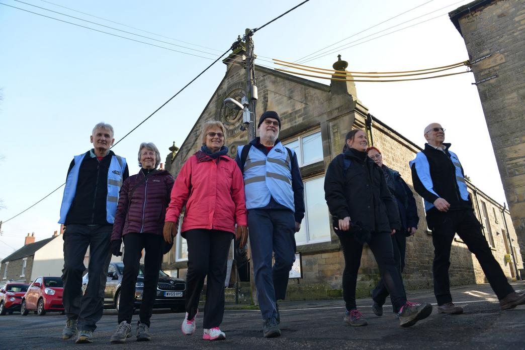 AND THEY’RE OFF: Durham County Council’s healthy walking officer Victoria Lee heads off from Scarth Hall with her “guinea pig” walkers on an inaugural stroll around the grounds of Raby Castle  						    TM pic