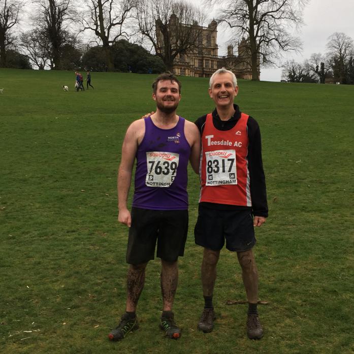STILL SMILING: Steve Moss and son Andrew after competing in the English National Cross Country Championships