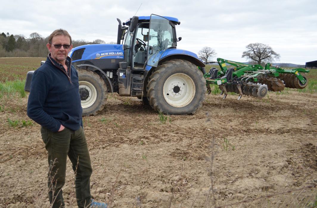 DIGGING IN: Graham Hodgson is planting this year’s spring barley after being unable to drill his winter wheat last autumn due to the wet conditions