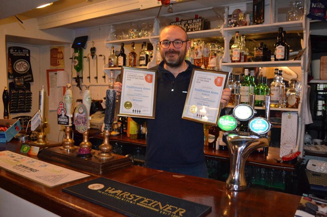 END OF AN ERA: Anthony Goldstraw, landlord of the Strathmore Arms, with the awards from Darlington CAMRA