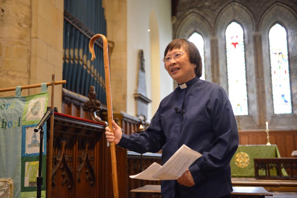 CHINESE HERITAGE: Revd Eileen Harrop speaking during the first service to be held at St Mary’s Church in Gainford last week