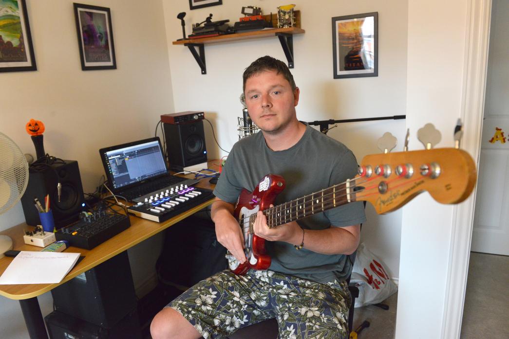 NEW EP: John Marriott in his home studio. He collaborated with Cotherstone drummer Maddy Forsyth on a lockdown EP called Meanwhile
