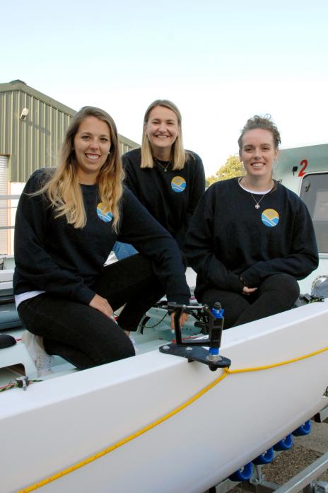 RECORD ATTEMPT: Georgie Leech is aiming to smash two world records when she attempts to row across the Atlantic Ocean later this year. She is pictured on the right with her team mates, Hannah Walton and Florence Ward