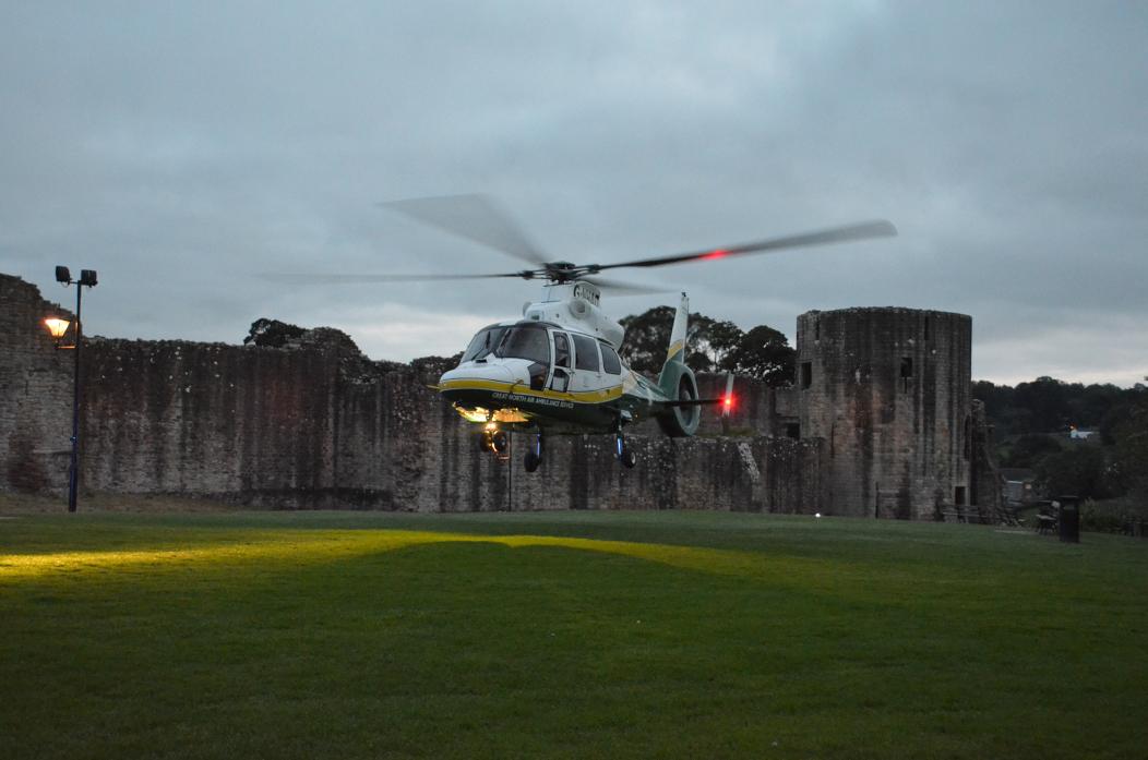 DRAMA: The air ambulance takes off from Scar Top, in Barnard Castle