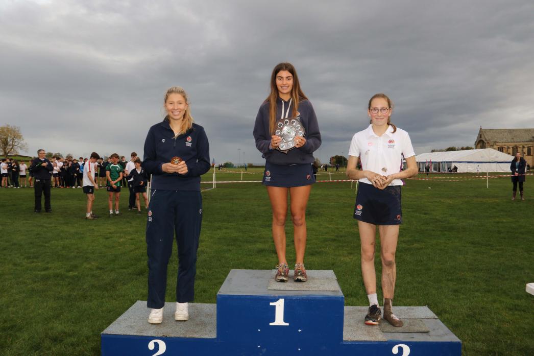 GOOD RUN: In the girls' senior race for the Turnbull Shield Sophia Baker was first, Connie Gill second and Antonia Koy third