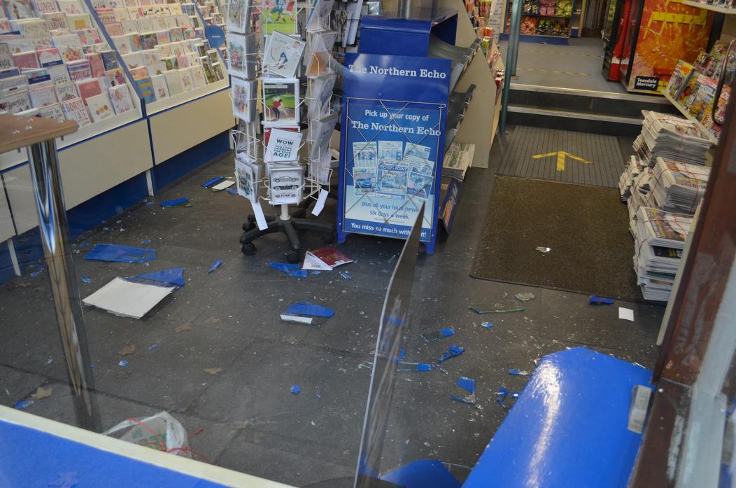 SHOP RAID: Raiders smashed their way in through a glass pane in the door of Galgate News, in Barnard Castle