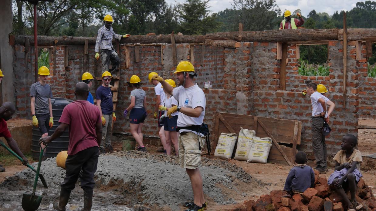 AMBITIOUS TASK: Sam Forsyth with pupils from Barnard Castle School helping to build a new classroom in Kenya in 2018