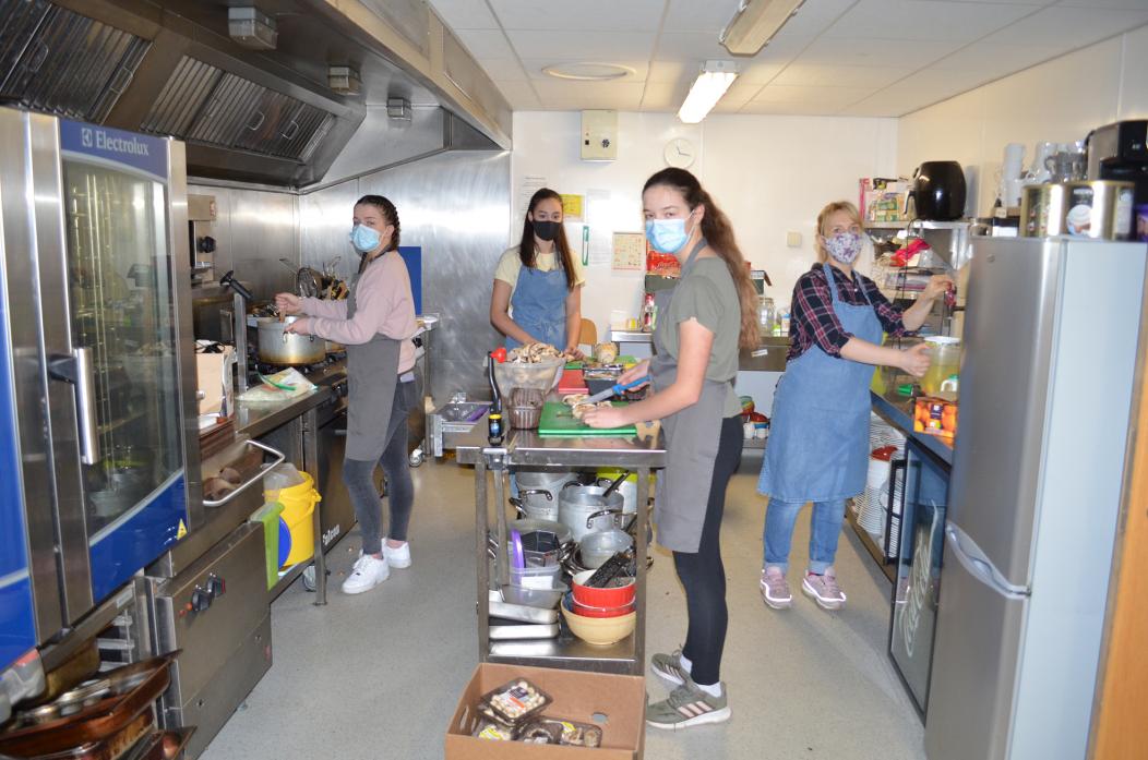 RECIPE FOR SUCCESS: Teesdale School food technology students, from left, Grace Perkins, Mia Dowson and Willow Daniel, in the kitchen with Rachel Tweddle, chief executive at The Hub