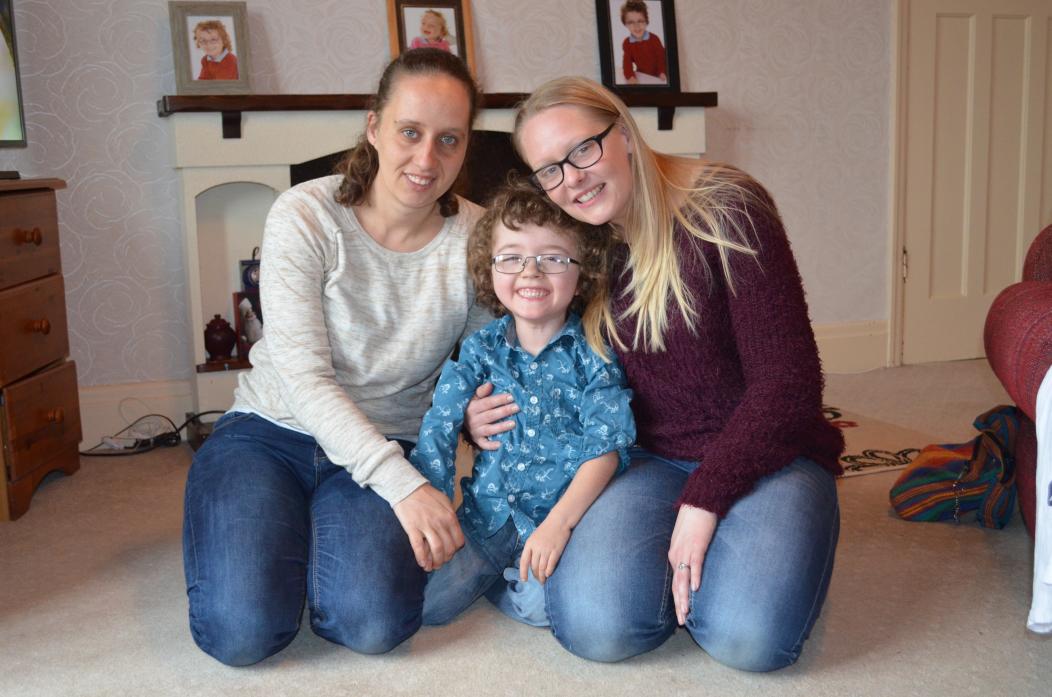 ALL SMILES: Five-year-old Teddy Berriman with mum, Nicola Short, left, and family friend Stacey Hopper who are fundraising for pioneering physiotherapy equipment