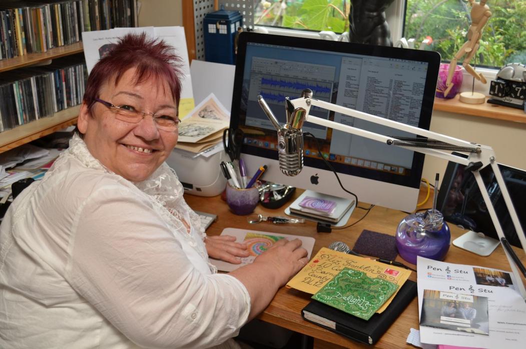 GOING GLOBAL: Liz Franklin, in her home studio, where she produces shows for three radio stations, including one based in Canada