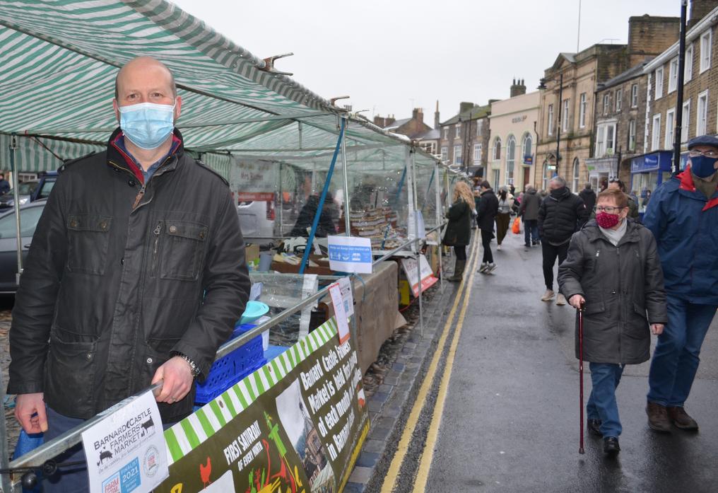 IN THE RUNNING: Judge Andrew Burton from the Farm Retail Association during his visit to Barnard Castle Farmers' Market