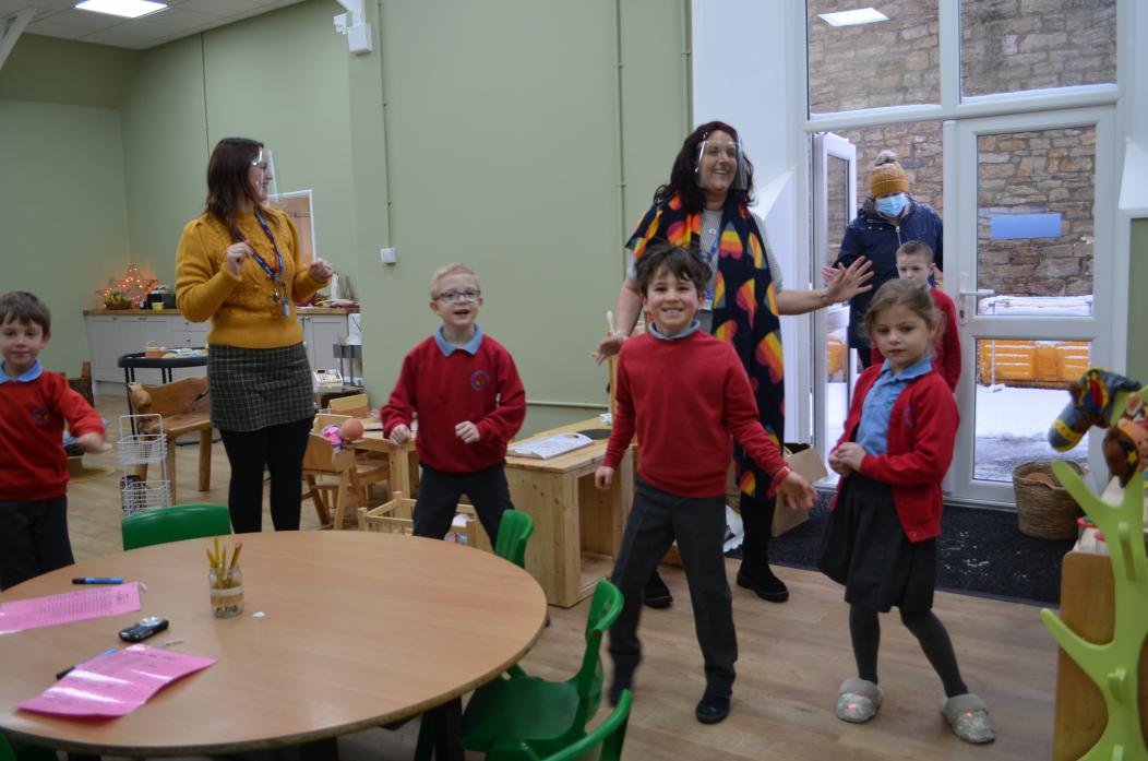 DANCE MOVES: Key stage one pupils at St Mary’s RC Primary School enjoyed the daily dance off drop off