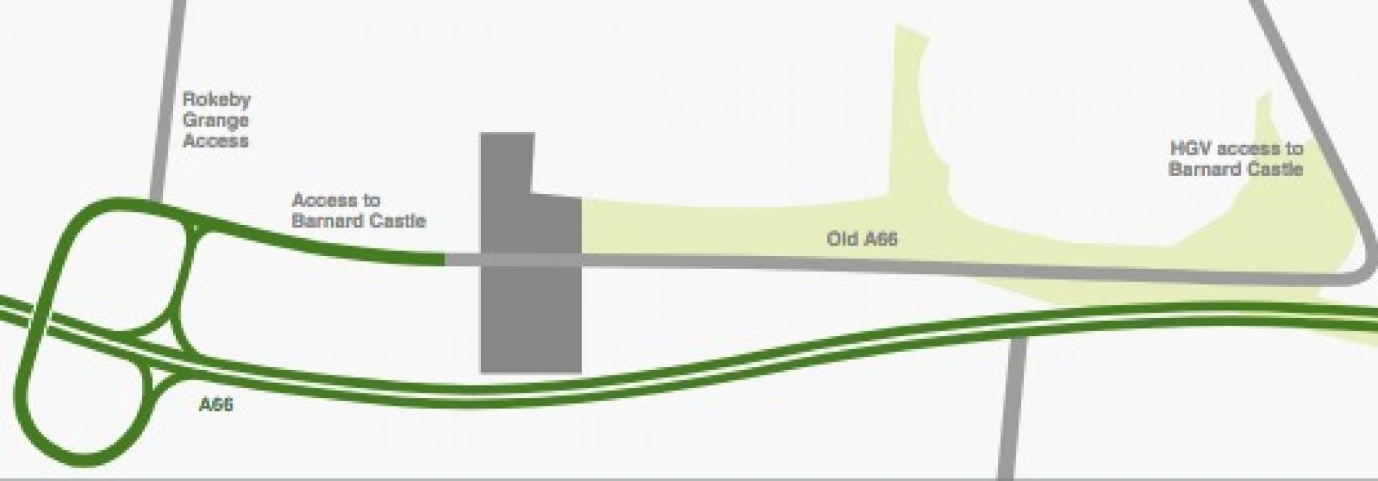 U-TURN CONSIDERED: The current proposed route of the A66 at Rokeby. The route to Barnard Castle would be for HGVs. Cars would go via Cross Lanes where a new junction is planned. However, this would lead to an increase in traffic through Startforth and the