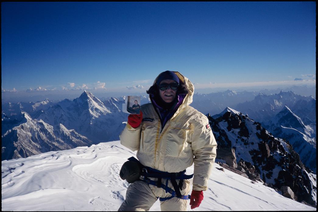 ON TOP OF THE WORLD: Alan Hinkes at the summit of K2, one of the 14 mountains above 8,000m he has climbed