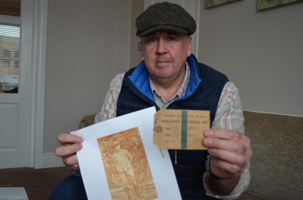 WAR MYSTERY: Cockfield resident Bob Dixon discovered the kit label and badges in a charity shop in Barnard Castle