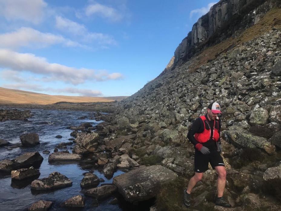 ON THE RUN: Trail runner Owain Davies tackles a particularly tricky section of the Teesdale Way, which he completed just over 26 hours with fellow athlete Tom Watson